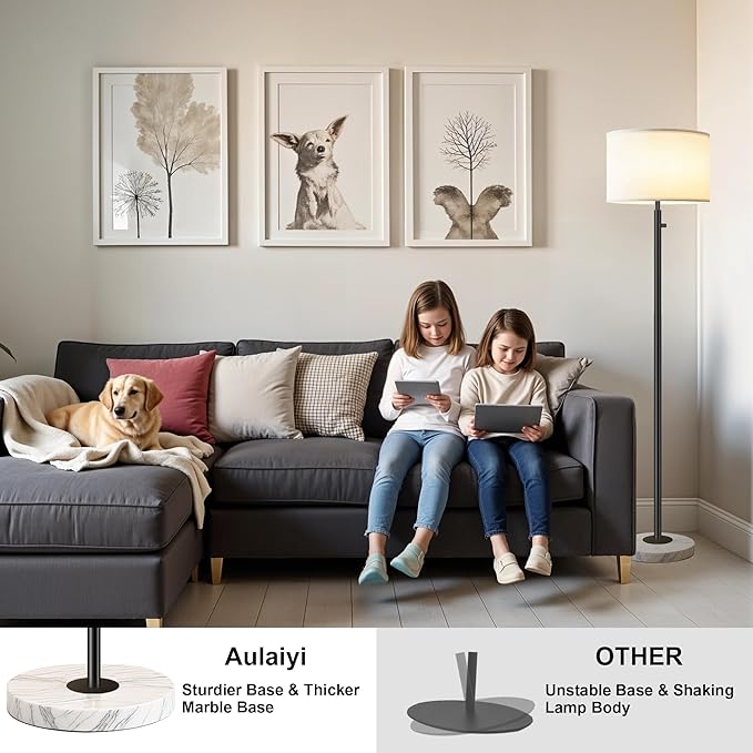 Floor Lamp for Bedroom,Modern Floor Lamp for Living Room,Standing Lamp with Marble Base,Tall Standing Lamp for Bedroom,Reading,Office & Kids' Room,LED Bulb Included(Black)