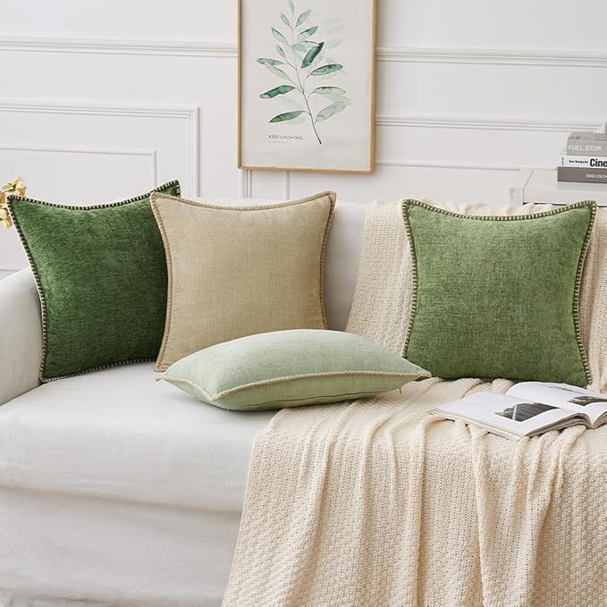 MIULEE Pack of 2 Couch Throw Pillow Covers 26x26 Inch Beige Farmhouse Decorative Pillow Covers with Stitched Edge Soft Chenille Solid Dyed Spring Pillow Covers for Sofa Bed Living Room