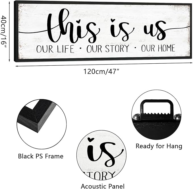 This Is Us Sign Wall Decor: Family Signs for Home Decor Living Room Wall Art Framed 16"x48"Large Farmhouse Rustic Home Sign Wall Decor Above Bed,Country Wall Plaques Hanging Master Bedroom Decor