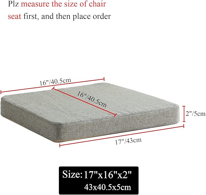 Chair Cushion for Dining Chairs with Ties Non Slip Memory Foam Kitchen Room Chair Pads for Outdoor Patio Furniture 4 Pack, Khaki