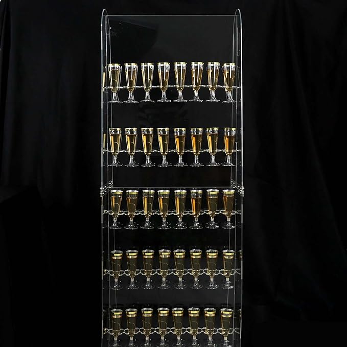 Tableclothsfactory 5ft Clear Acrylic 5-Tier Wine Glass Stemware Rack, Champagne Flute Holder Wall Stand