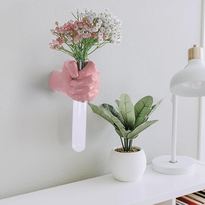 Pink Wall Sculpture,Wall Art Bedoroom,Hand Vase,Funky Flower Vase Decorations,Unique Wall Statue,Home Decor Art