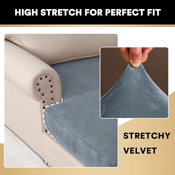 PrinceDeco Velvet Couch Cover for Dogs, Washable L Shaped Couch Cover, 1 Piece, Stone Blue