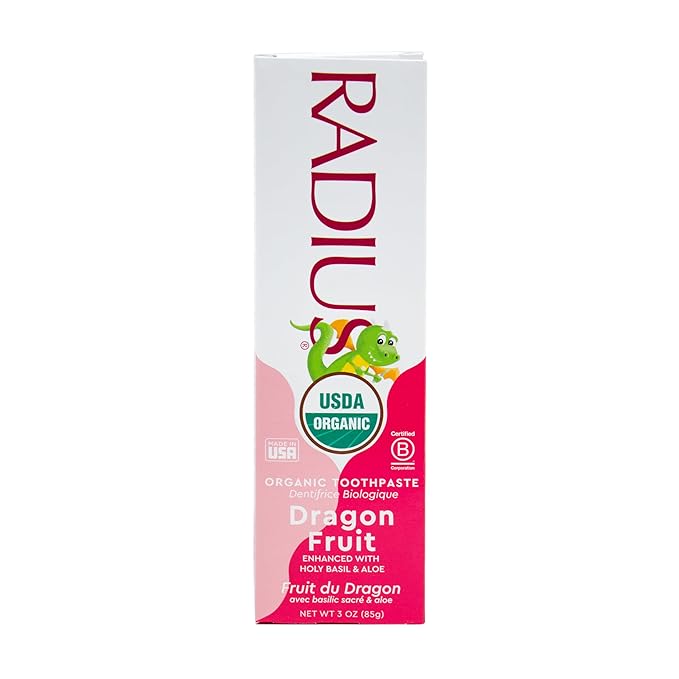 RADIUS USDA Organic Kids Toothpaste 3oz Non Toxic Chemical-Free Gluten-Free Designed to Improve Gum Health for Children's 6 Months and Up - Dragon Fruit - Pack of 1