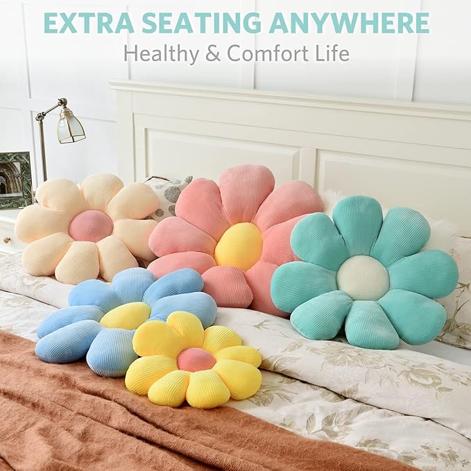 Sioloc Flower Pillow, Shaped Throw Pillow Butt Cushion Floor Seating Cushion, Cute Room Decor & Plush Pillow for Bedroom Sofa Chair (Turquoise, 29.5" ), 1 Count (Pack of 1)