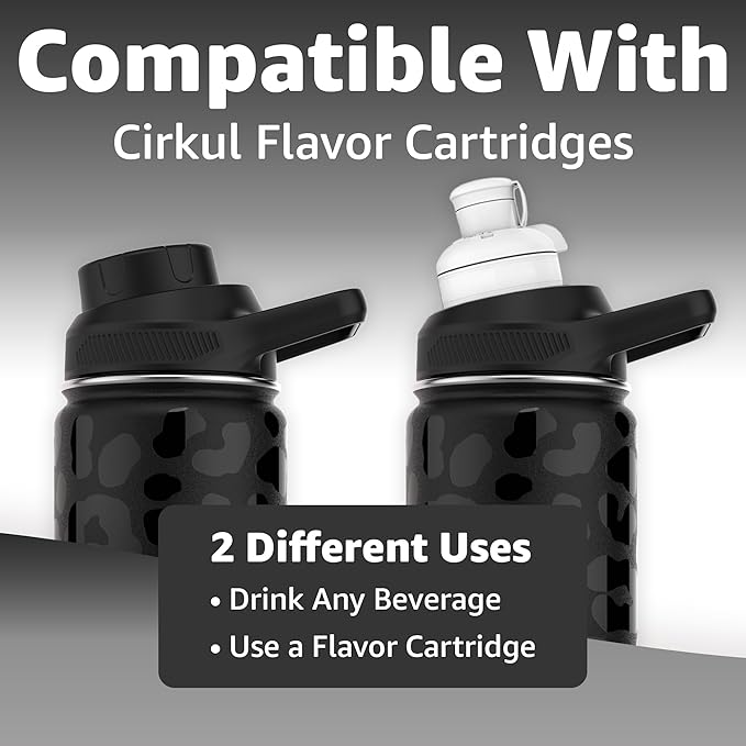 Chill Oasis Water Bottle | Compatible With Popular Flavor Cartridges | BPA Free, Leak Proof, Double-Walled Vacuum Insulated Stainless Steel, and Dishwasher Safe | Cold for 24 Hours (Leopard, 22oz)