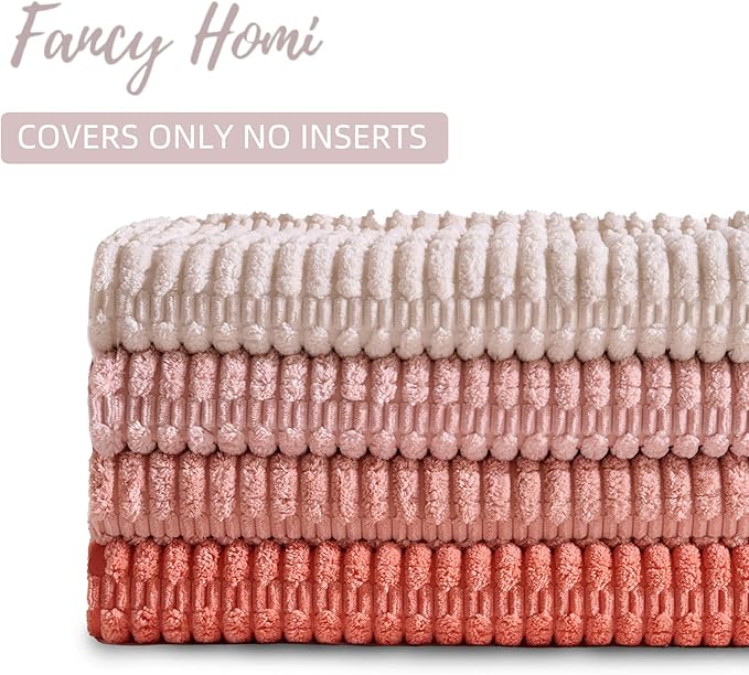 Fancy Homi 4 Packs Blush Pink Boho Lumbar Decorative Throw Pillow Covers 12x20 Inch for Couch Bed Sofa, Soft Striped Corduroy Rectangle Light Pink Coral Peach Cream Accent Cushion Case 30x50 cm