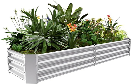 Land Guard 8×4×1ft Galvanized Metal Raised Garden Bed, Metal Planter Kit Box Outdoor for Deep-Rooted Vegetables, Flowers, Green and Herbs……