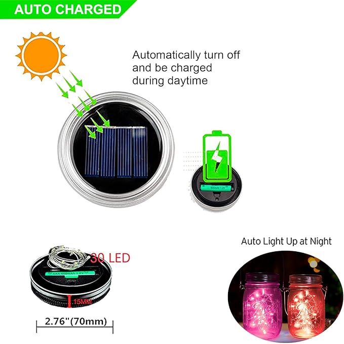 ZNYCYE Mason Jar Solar Lights for Outside, 12 Pack 30LED Fairy Firefly Lights Mason Jar Solar Lids Outdoor Waterproof String Lights with Hangers(NO Jars) for Patio Garden Yard Lawn Decor(6 Colors)