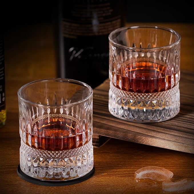 KAMMAK Whiskey Glass Set of 2, 7.05oz Old Fashioned wine Glass for Scotch, Cocktails, Rum, Vodka in Bar And Party Gifts for Men, Whisky Lovers, Wedding, Anniversary, Birthday