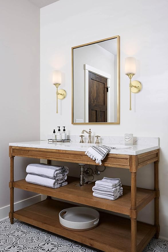 XiNBEi Lighting Wall Sconce, Bathroom Vanity Light with Glass, Classic Wall Fixture Satin Brass Finish for Bathroom XB-W1216-SB