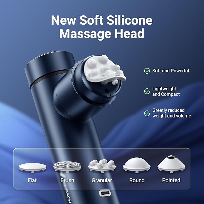 MERACH Mini Massage Gun with 8mm Amplitude, Percussion Massage Tools with 5 Massage Heads, Portable Hand Held Muscle Massagers for Pain Relief Deep Tissue, Cool Gifts for Mens and Women (Blue)