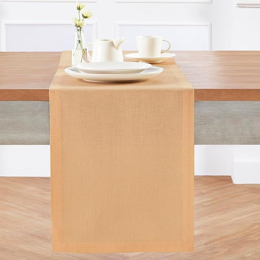Solino Home Linen Peach Table Runner 48 Inches - 100% Pure Linen Short Table Runner 14 x 48 Inch Ideal for Dresser and Coffee Tables - Fete