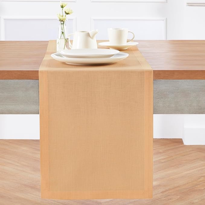 Solino Home Linen Table Runner 120 Inches Long - 100% Pure Linen Peach Table Runner 14 x 120 Inch - Fete