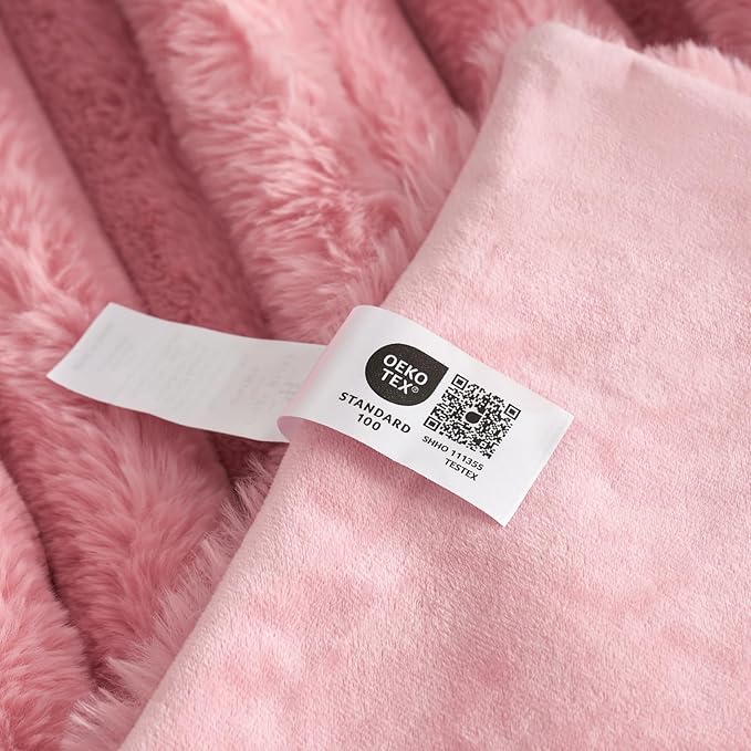 Cozy Bliss Faux Fur Throw Blanket for Couch, Cozy Warm Plush Striped Blanket for Sofa Bedroom Living Room,50 * 60 Inches Hot Pink