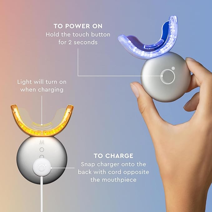 MOON LED Teeth Whitening Kit - Platinum Teeth Whitener Device + 28 Dissolving White Strips - Yellow, Blue, + Red Light Therapy Whitening Tray for Gum Health and Fresh Breath (4 Piece Kit)