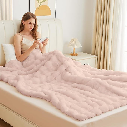 Pink Faux Fuzzy Fur King Size Throw Blanket 90x108 Cozy Furry Throw Rabbit Fur Blanket for Bed Soft Fluffy Blanket King for Living Room Bedroom Home Gifts 1000 GSM