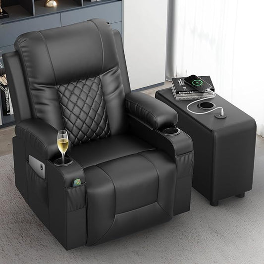 Recliner Chairs with Recliner Side Table End Table for Adults, Massage Rocker, USB Ports, 360 Degree Swivel Single Sofa Seat Living Room