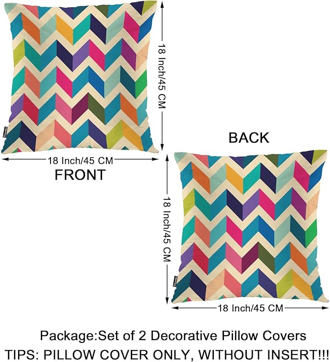 Swono Chevron Stripes Set of 2 Square 18x18 Inch Throw Pillow Cover Rainbow Zig Zag Herringbone Waves Soft Pillowcases Pillow Cushion Covers for Home Sofa Couch Bench Living Room Car Decoration