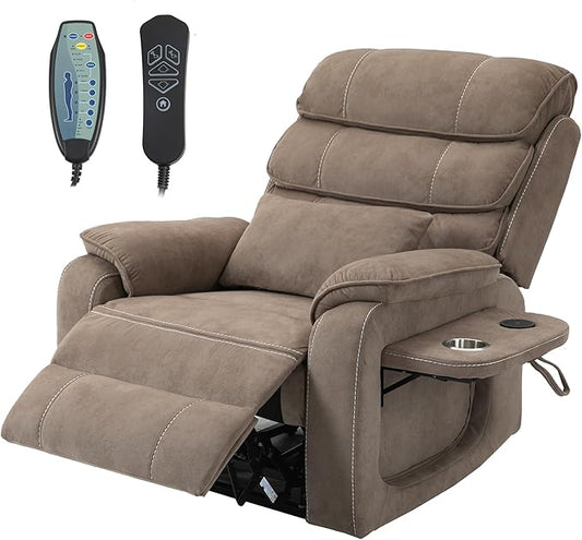 Power Lift Recliner Chair for Adults Elderly Lay Flat Velvet Recliners with Massage Heating, Extended Footrest, Wireless Charging Device, USB Ports, Cup Holder, Lumbar Pillow