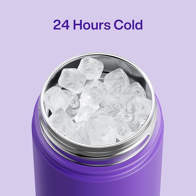 Kids Insualated Water Bottle with Straw - 12oz Stainless Steel Water Bottle with Dual Spouts, Leak-Proof, BPA-Free, Double Wall Vacuum Keeps Cold for 24 Hours for Sports, Travel, School (Violet)