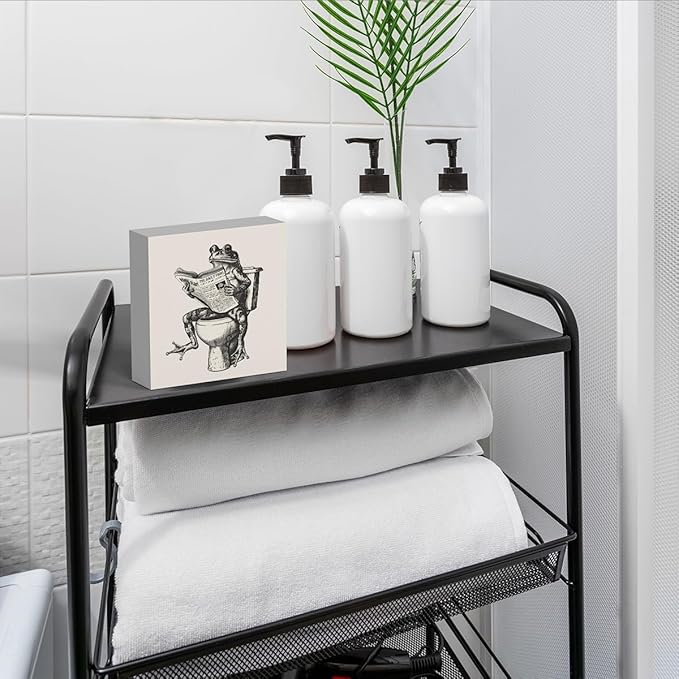 Funny Bathroom Decor, Funny Bathroom Wall Art, Black and White Bathroom Decor, Cute Bathroom Decor, Bathroom Decor for Shelves, Wooden Box Decor Sign for Home Farmhouse Office Living Room Table Shelf