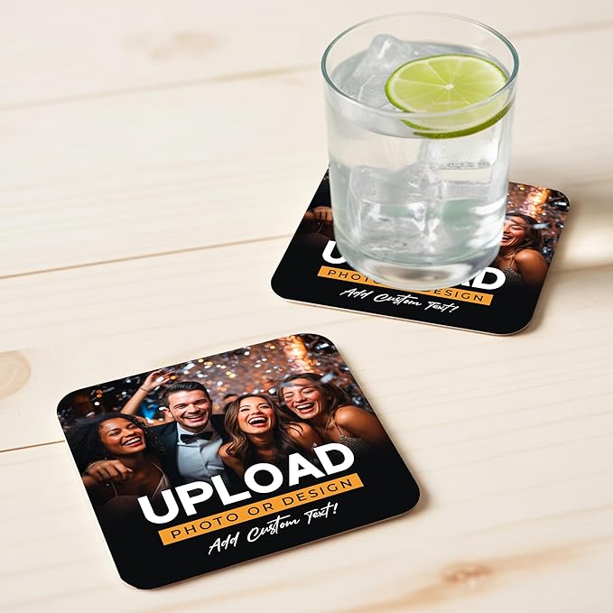 60 Pack Personalized Drink Coasters, Custom Cardboard Coasters with Photo and Text, Design Your Own Coaster for Events, Parties, Bars, and Unique Gifts, 3.95" Square, Design 7