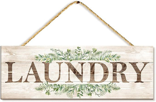 Laundry Sign Wall Decor, Kitchen Wall Art with Plant Print, Rustic Farmhouse Wall Hanging Plaque Home Kitchen Decorative (Laundry), 4.7 x 13.7 inches
