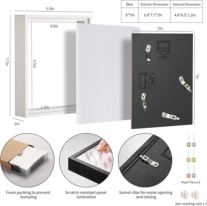 5x7 Shadow Box Picture Frame Display Case with Soft Linen Back-Thickened Panel,Small Mini White Deep Shadow Box Frame 5x7 for Insect Medal Display Pet Photo Memorial Flower Craft