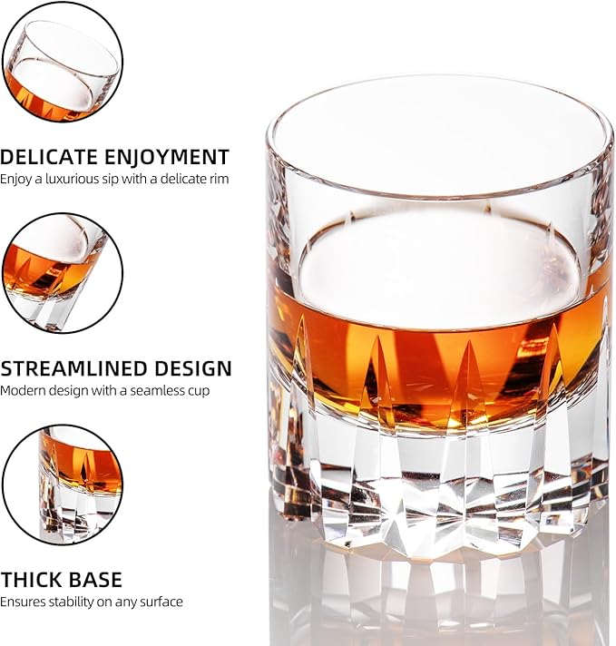 KAMMAK Crystal Whiskey Glasses Set of 2, Handcrafted 7.78oz Old Fashioned Glasses Stemless, Luxury Hand Blown Cocktail Glasses, Scotch Cup for Women, Men Gift for Bourbon Barware, Home Bar
