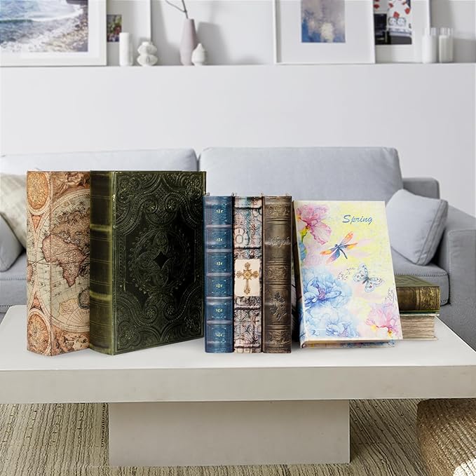 Vintage Style Wooden Decorative Book Box - Faux Leather, Christian Cross Pattern, Gift Idea