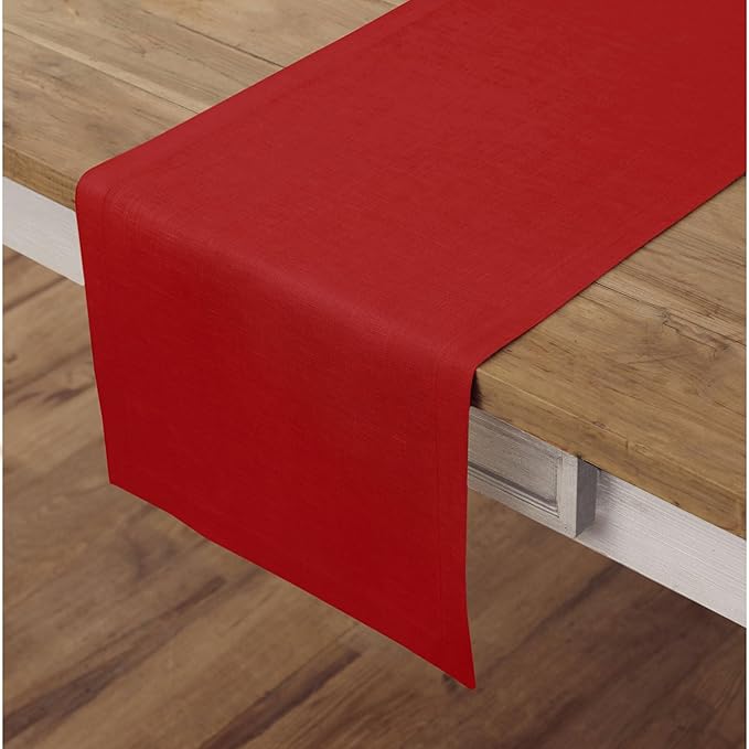 Solino Home Linen Red Table Runner 36 Inches - 100% Pure Linen Small Table Runner 14 x 36 Inch Ideal for Dresser and Coffee Tables - Fete