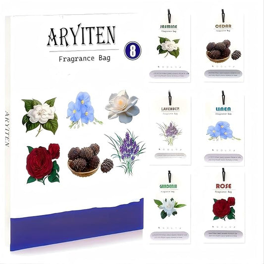 6-in-1 Natural Scented Sachets - 8 Pack Mixed Fragrance Collection with Rose, Lavender, Cedar, Linen, Jasmine & Gardenia for Home, Closet, Drawer | Long Lasting Air Freshener & Deodorizer