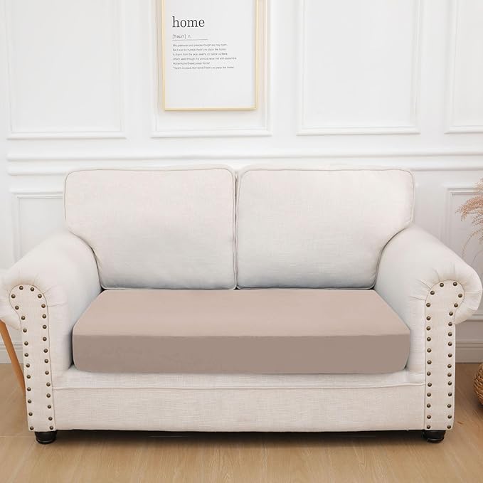 hyha Waterproof Couch Cushion Covers, Stretch Sofa Couch Seat Slipcover for Dog Washable, Non-Slip Waterproof Outdoor Cushion Covers for Patio Furniture Replacement (1 Piece for Medium, Taupe)