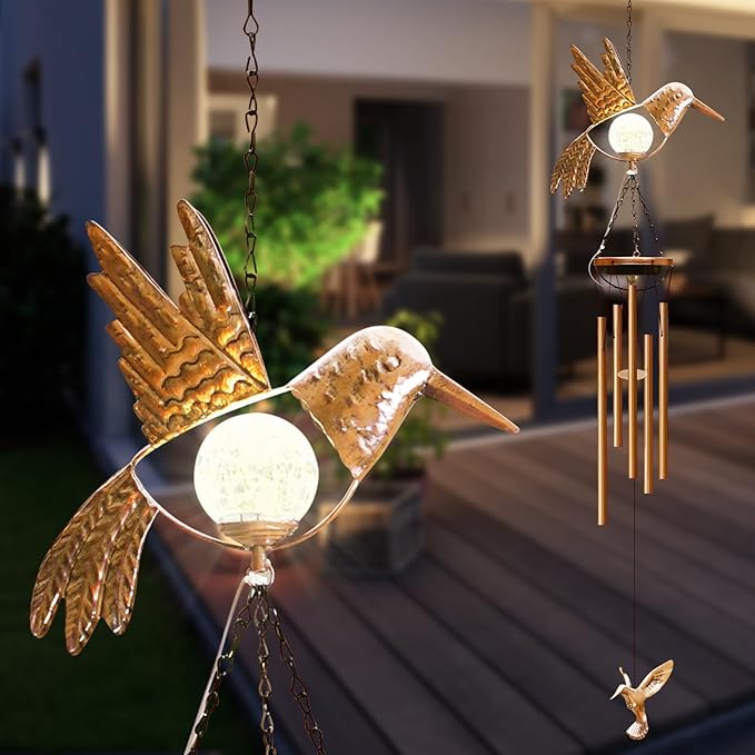 Wind Chimes Outdoor Indoor Decor: Birthday Gifts for Mom Grandma - Outside Lights for Garden Yard Patio Porch (Hummingbird)