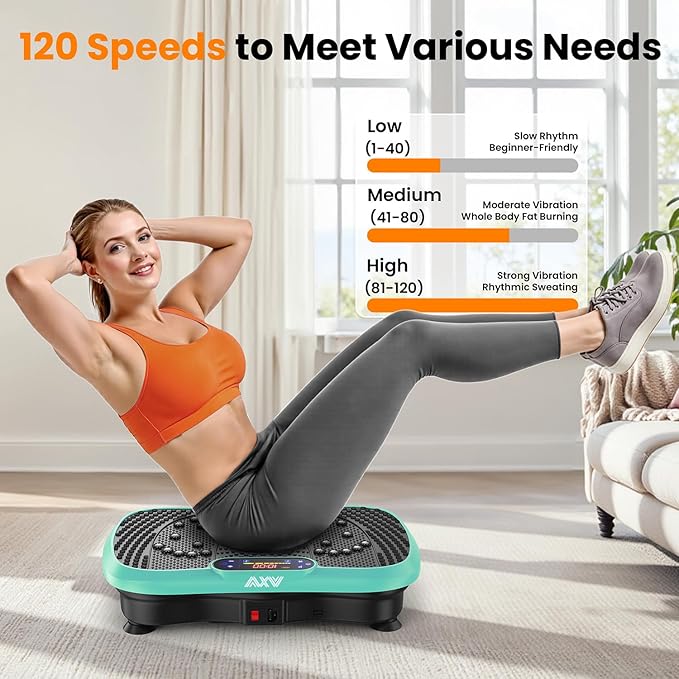 AXV Vibration Plate Fitness Platform Exercise Machine Vibrating Lymphatic Drainage Shaking Full Body Shaker Workout Vibrate Stand Shake Board Sport Gym for Weight Loss Fat Burner for Women Men