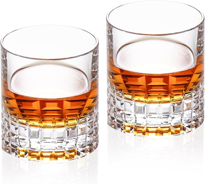 KAMMAK Crystal Whiskey Glasses Set of 2, Luxury 7.78oz Old Fashioned Glasses Stemless, Hand Blown Cocktail Glasses, Handcrafted Cut Scotch Cup for Women, Men Gift for Bourbon Barware, Home Bar