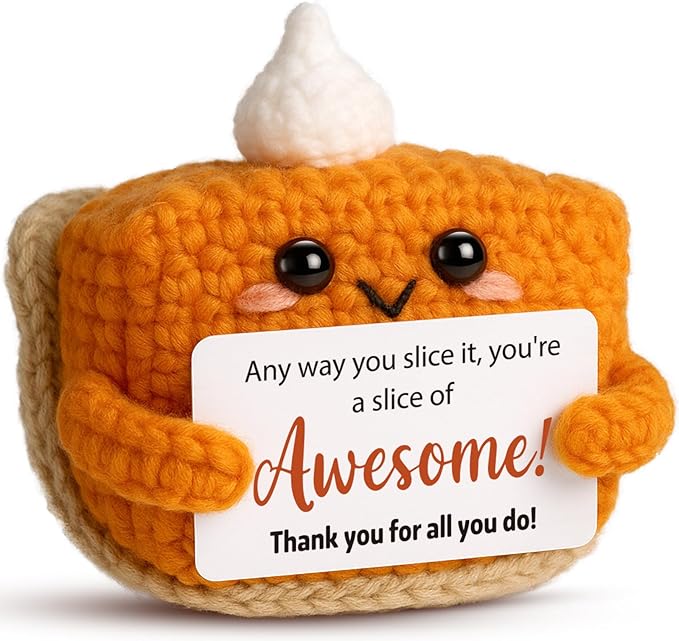 Crochet Pumpkin Pie – Fall Decor Handmade Knitted Mini Thank You Gift, Cute Appreciation Gift for Women, Daughter, Grandma Teacher, Coworker, Employee, Volunteer, Thanksgiving Desk Decor