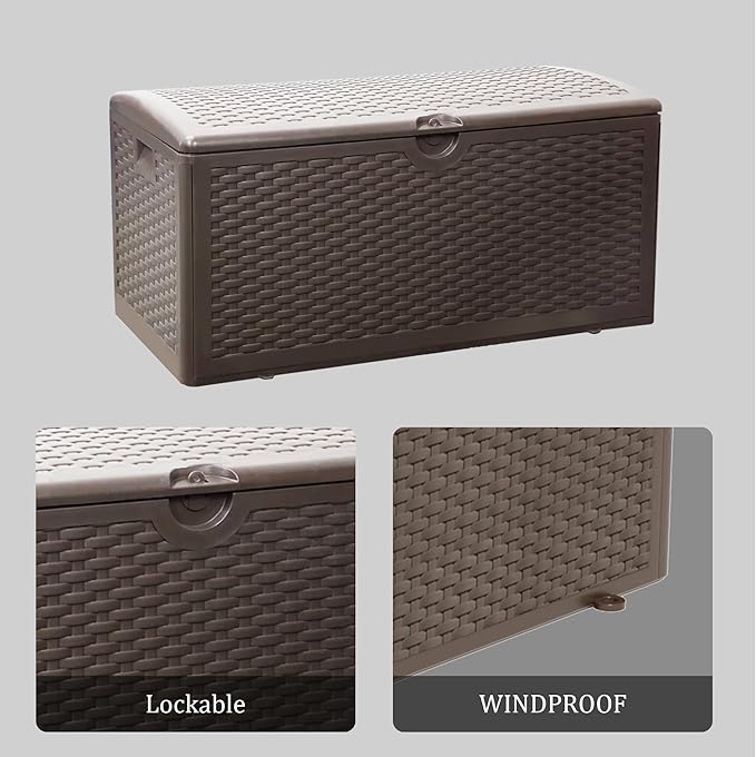 80 Plus Gallon Outdoor Storage Box, Waterproof Resin Deck Box Outdoor Storage Bin for Patio, Poolside, and Garden, Lockable & UV-Resistant, Ideal for Small Spaces, Brown