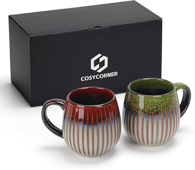 CosyCorner Ceramic Coffee Mugs, 17 oz Large Coffee Cups, Couple Coffee Mugs Set with Gift Box (A&B)