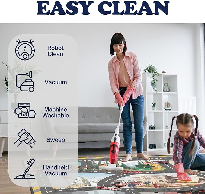 5x7ft Kids Fire Department Missions Play Rug,Non-Slip Faux Wool Carpet with Interactive Fire Department Missions Design for Playroom, Bedroom, Nursery Gift