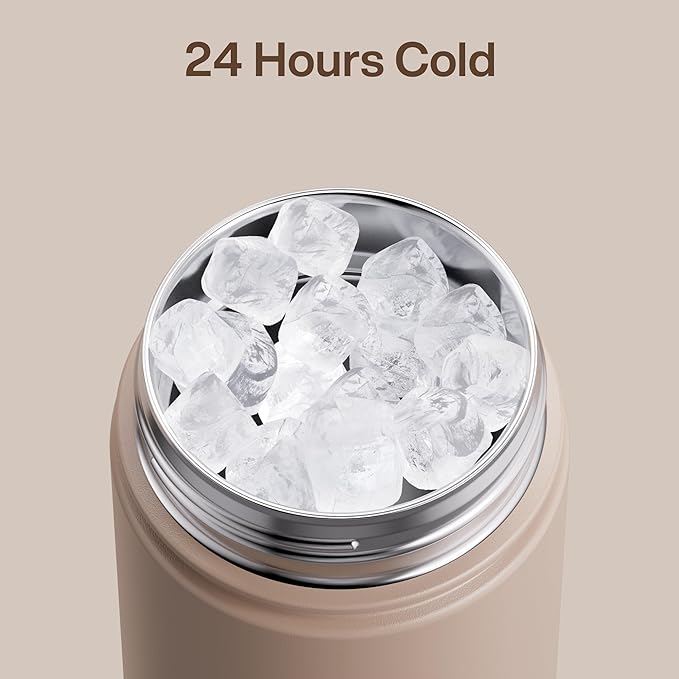 Insulated Water Bottle with Straw - Encool Stainless Steel Water Bottle, Leak-Proof, BPA-Free, Double Wall Vacuum Keeps Cold for 24 Hours for Sports, Travel, School (26 oz, Raw Umber)