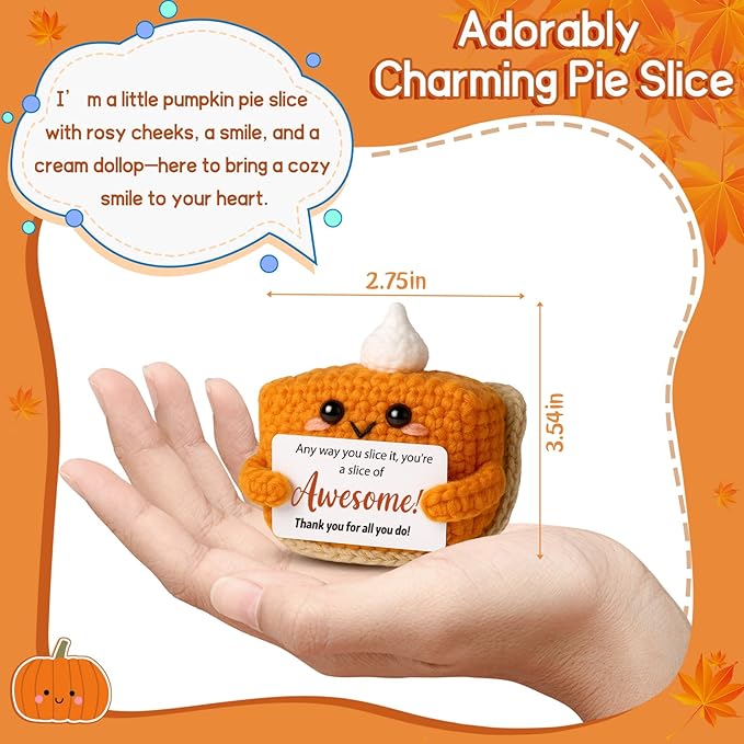 Crochet Pumpkin Pie – Fall Decor Handmade Knitted Mini Thank You Gift, Cute Appreciation Gift for Women, Daughter, Grandma Teacher, Coworker, Employee, Volunteer, Thanksgiving Desk Decor