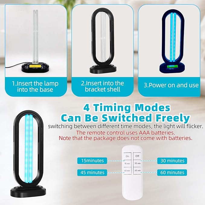 UV Light Sanitizer,UVC Home Disinfection Device 4-Speed Timing and Remote Control,UVO Light for Dust Mites,UV Lamp for Whole Room