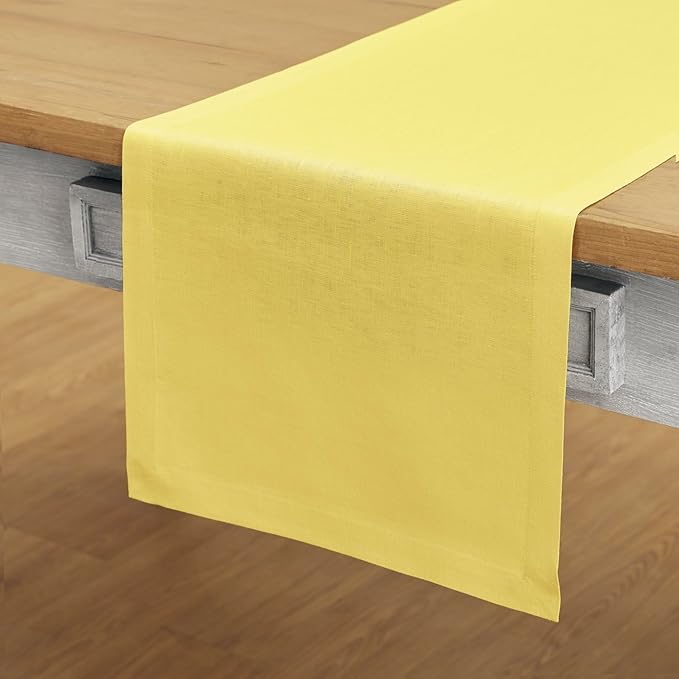 Solino Home Linen Table Runner 36 Inches - 100% Pure Linen Sunshine Yellow Table Runner 14 x 36 Inch Ideal for Dresser and Coffee Tables - Fete