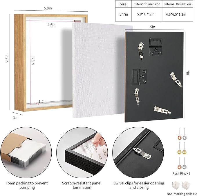 5x7 Shadow Box Picture Frame Display Case with Soft Linen Back-Thickened Panel,Small Mini Brown Deep Shadow Box Frame 5x7 for Insect Medal Display Pet Photo Memorial Flower Craft