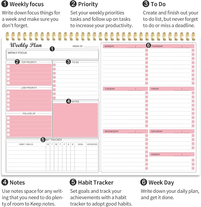 Weekly Planner Notepad Undated Weekly Goals Schedule Planner To Do List Notebook Planning Pad Calendars Organizers Habit Tracker Journal for Man & Women,52 Weeks (8.5x12")