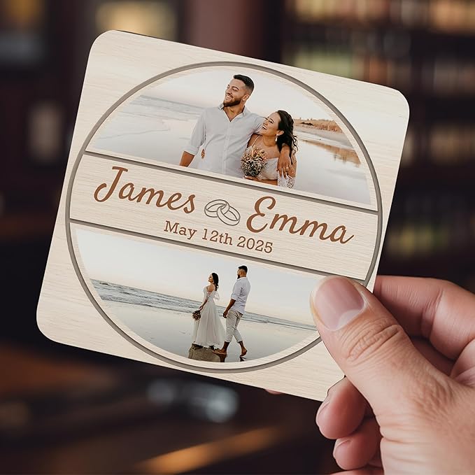 60 Pack Personalized Wedding Coasters, Custom Cardboard Coasters for Drinks with Photo Print and Text, Keepsake Wedding Favors and Gifts for Couples, 4x4 Square, Design 5