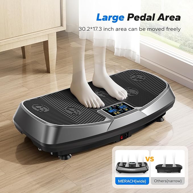 MERACH Vibration Plate Exercise Machine, 3D & 4D Vibration Plate with 2 Tension Ropes LED Display, Whole Body Vibration Platform for Women Men, Exercise Equipment for Home