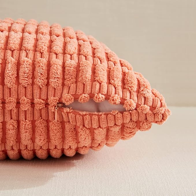 Fancy Homi 4 Packs Boho Coral Decorative Throw Pillow Covers 20x20 Inch for Living Room Couch Bed Sofa, Rustic Modern Farmhouse Home Decor, Soft Plush Corduroy Square Peach Cute Cushion Case 50x50 cm